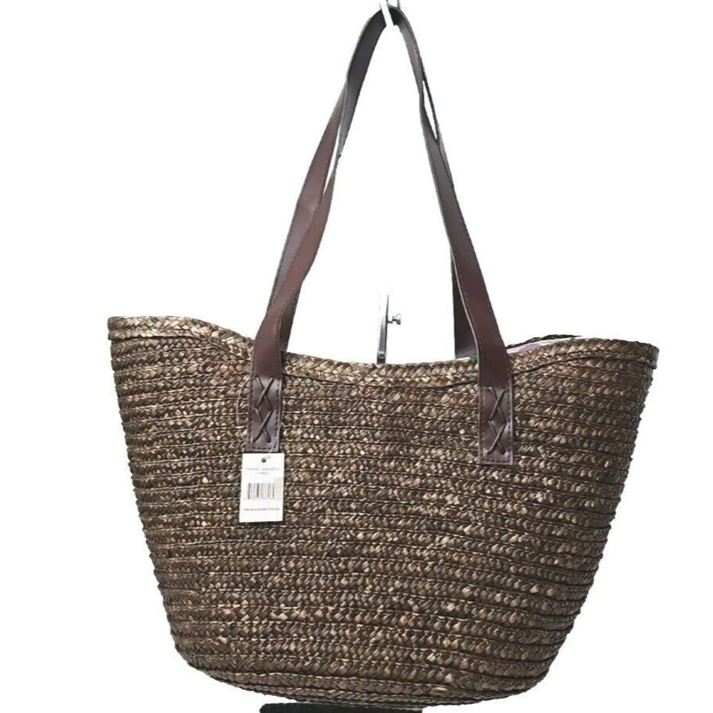 Yankee Candle Womens Large Straw Tote Bag Farmers Market Bag Drawstring NWT